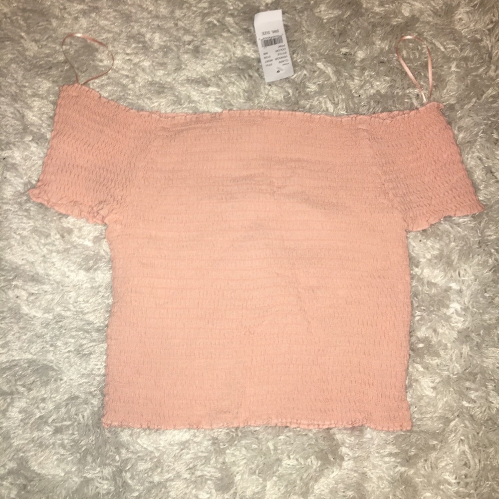 Kendall & Kylie Smocked Off-The-Shoulder Crop Top